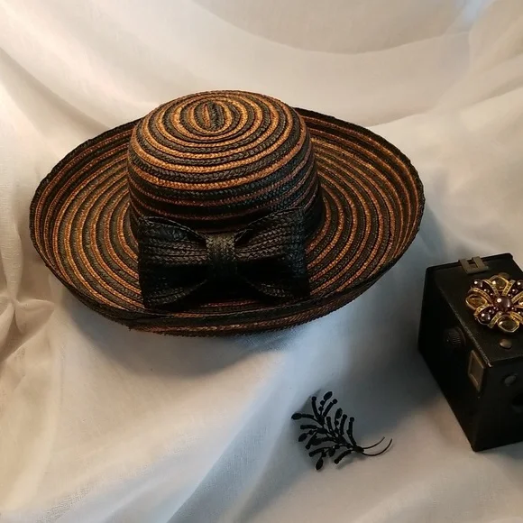 Straw Hat, Black and Brown, Like New, OS, $29 - Picture 3 of 9